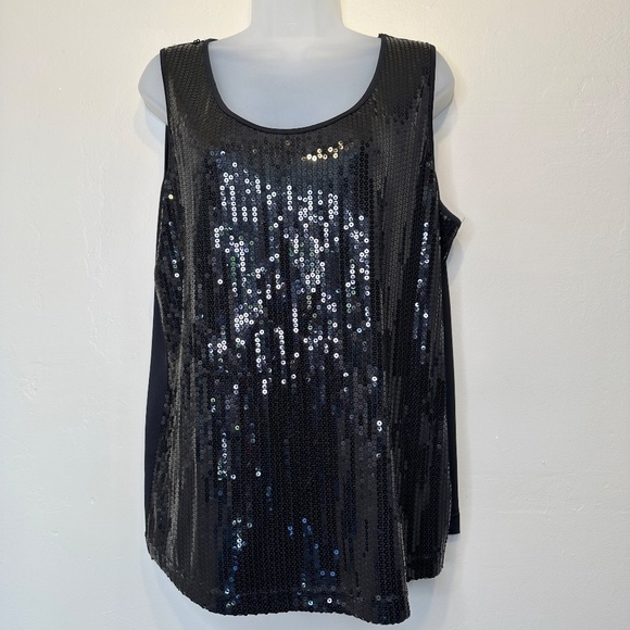 Notations | Sequin Black Jewel Tone Plus Size Dressy Glam Tank Top - Picture 1 of 2